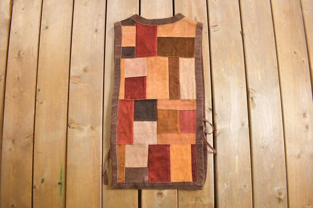 Vintage 1960s Genuine Leather Suede Patch Poncho Vest