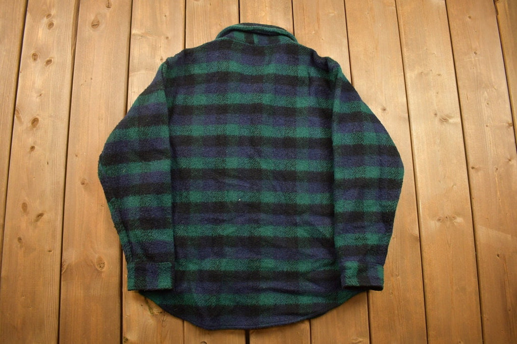 Vintage 1950s Melton Plaid Flannel Button Up Jacket