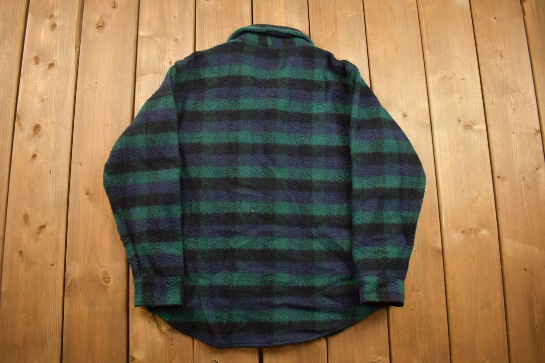 Vintage 1950s Melton Plaid Flannel Button Up Jacket