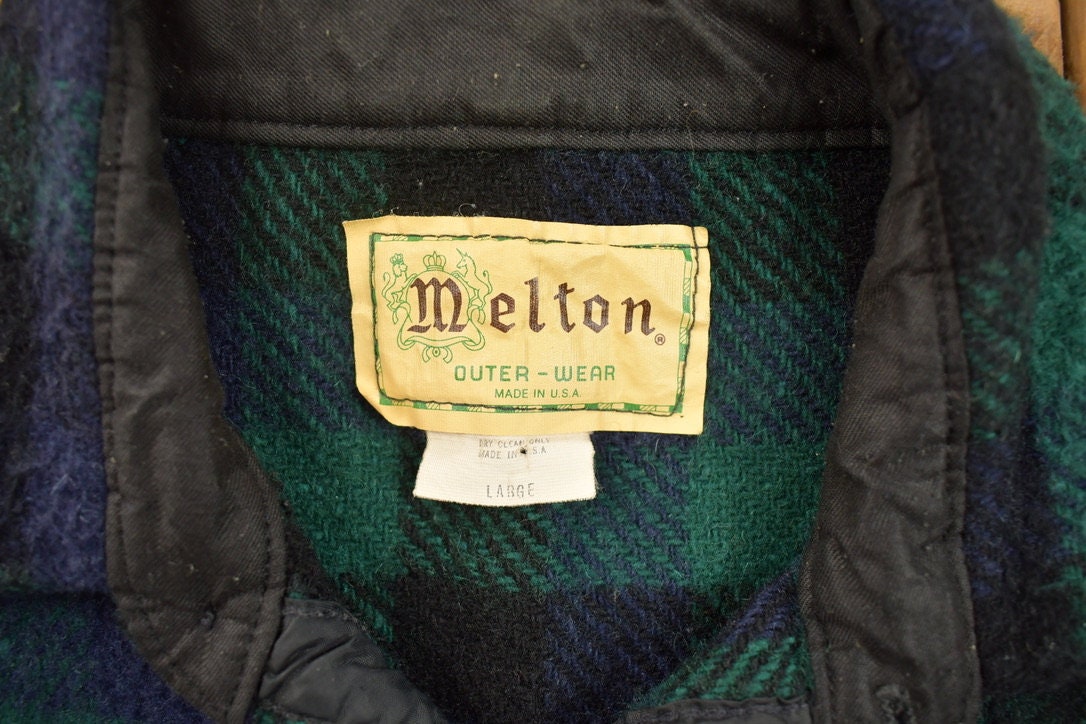 Vintage 1950s Melton Plaid Flannel Button Up Jacket