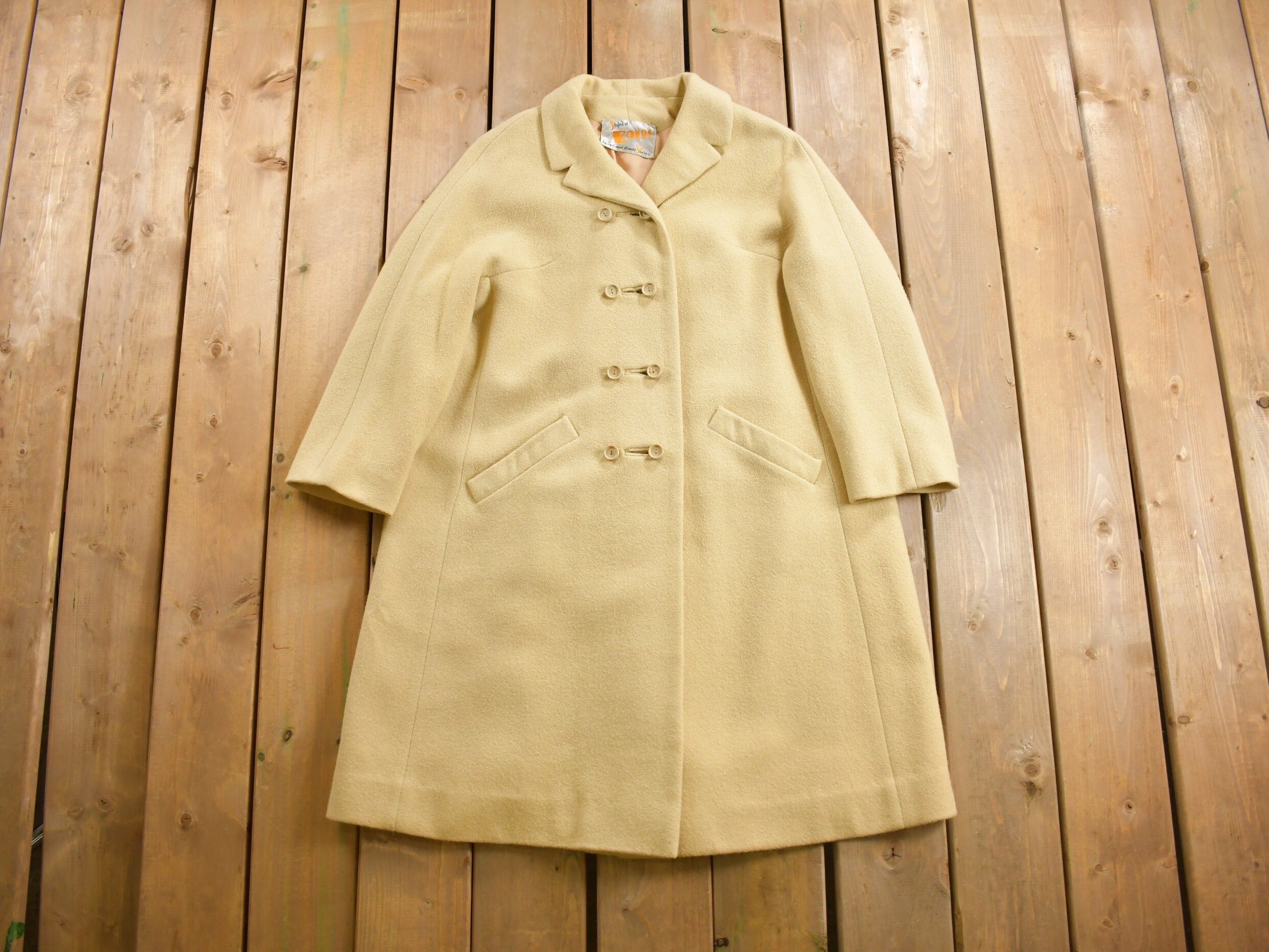 Vintage 1960s Bonds Full Length Off White Wool Coat