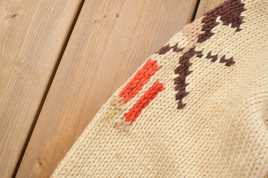 Vintage 1960s Hunting Cowichan Knit Cardigan Sweater