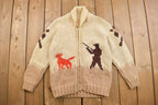 Vintage 1960s Hunting Cowichan Knit Cardigan Sweater