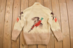Vintage 1960s Hunting Cowichan Knit Cardigan Sweater