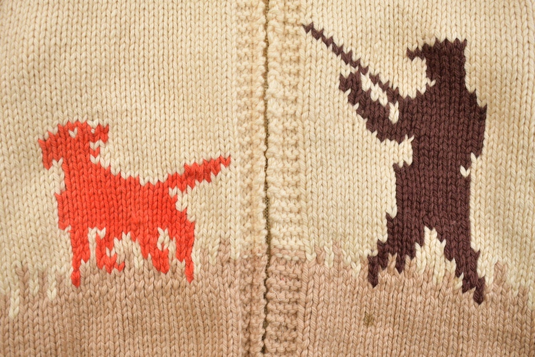 Vintage 1960s Hunting Cowichan Knit Cardigan Sweater