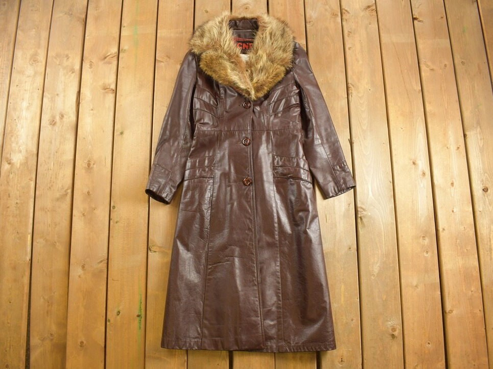 Vintage 1970s Cosa Nova Pennylane Fashions Fur Collar Leather Full Length Coat