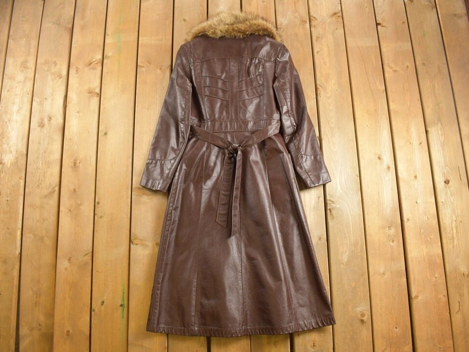 Vintage 1970s Cosa Nova Pennylane Fashions Fur Collar Leather Full Length Coat