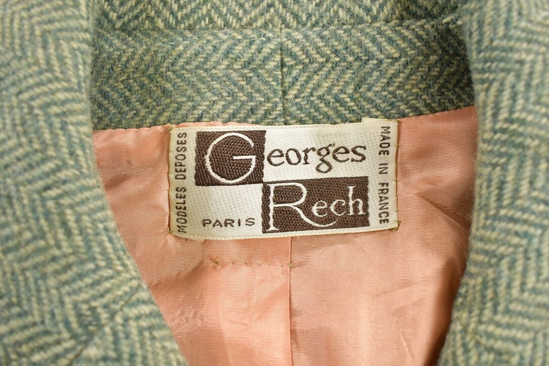 Vintage 1960s Georges Rech Herringbone Wool Over Coat