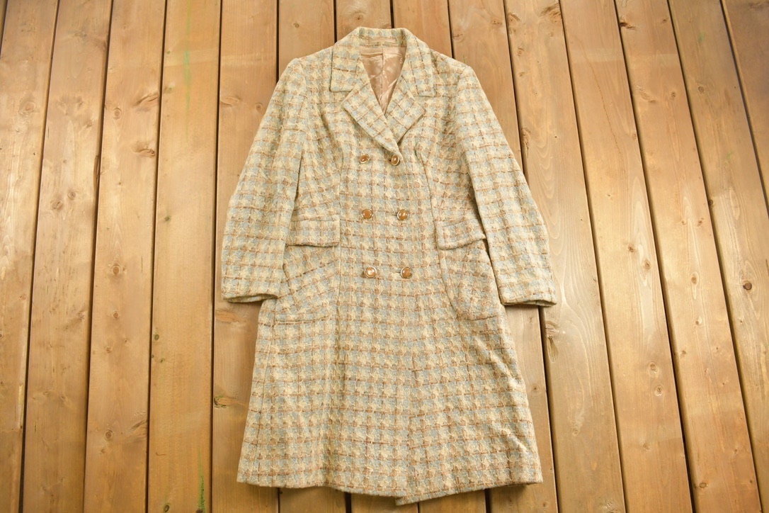 Vintage 1960s Houndstooth Full Length MOD Over Coat