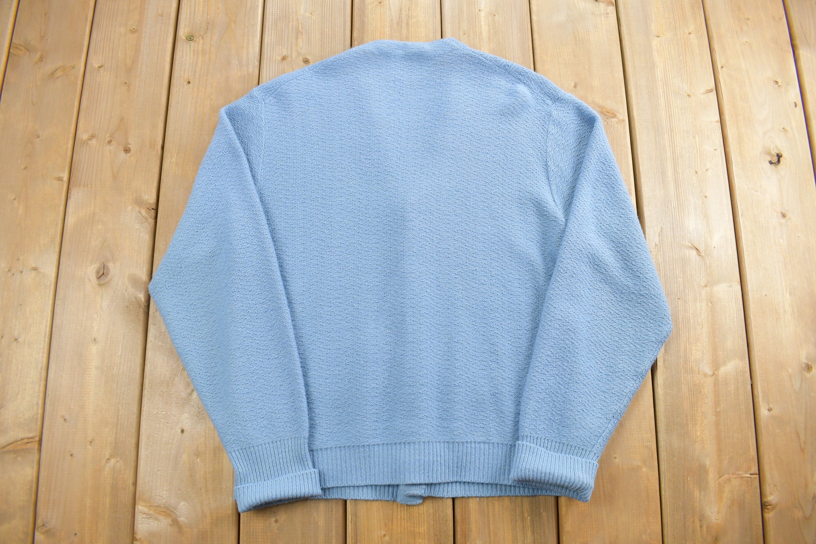 Vintage 1970s Blue Knitted Cardigan Sweater