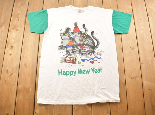 Vintage 90's Happy Mew Year Cute Animal T-Shirt / Nature / Cute Animals / Made In USA / Single Stitch / Streetwear /