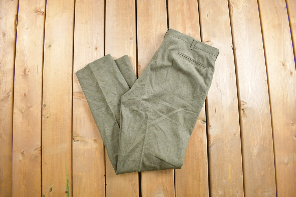 Vintage 1970s Green Pleated Trousers Size 35 x 30.5