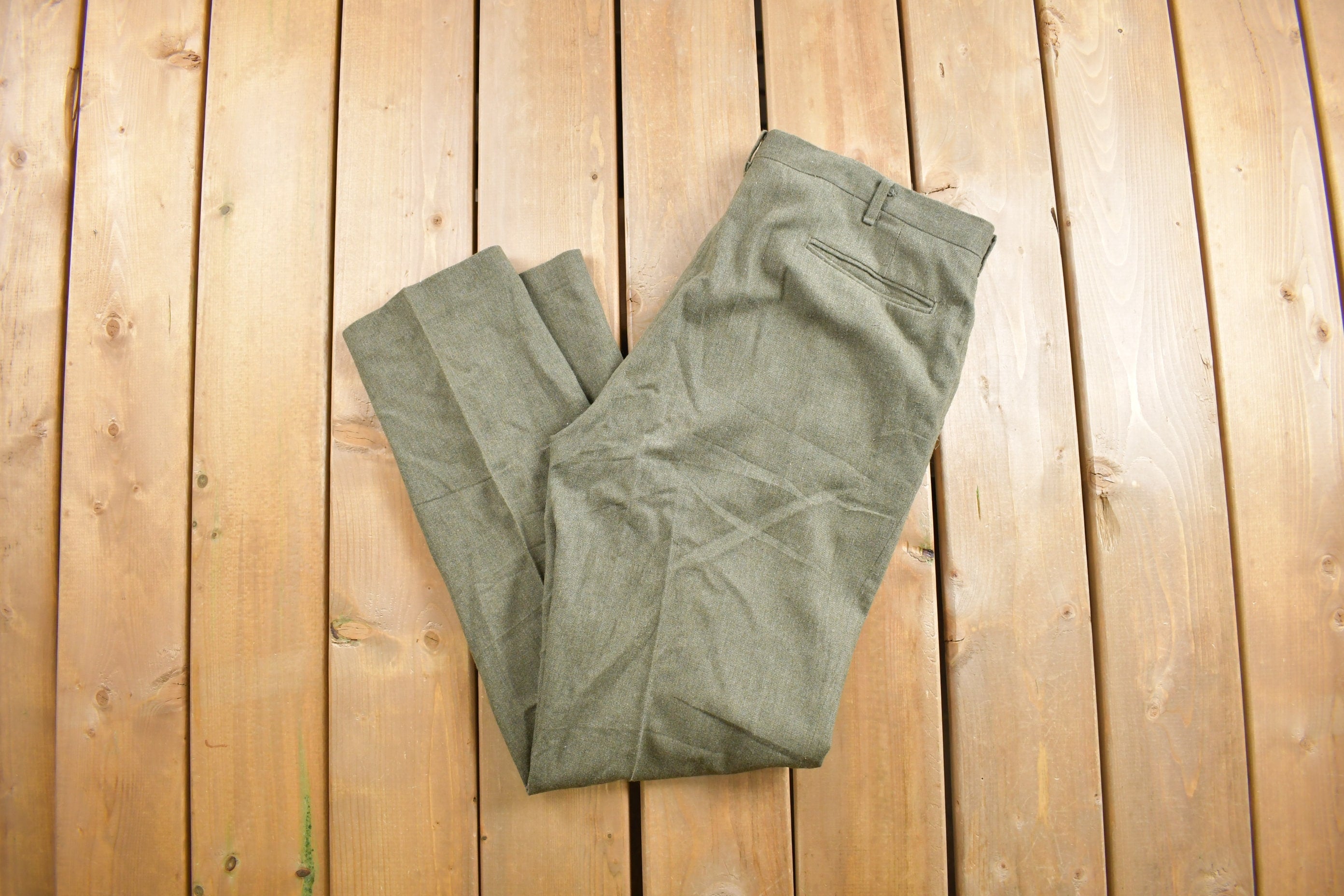Vintage 1970s Green Pleated Trousers Size 35 x 30.5