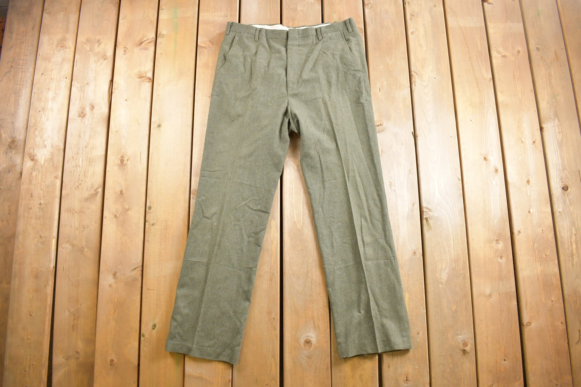 Vintage 1970s Green Pleated Trousers Size 35 x 30.5