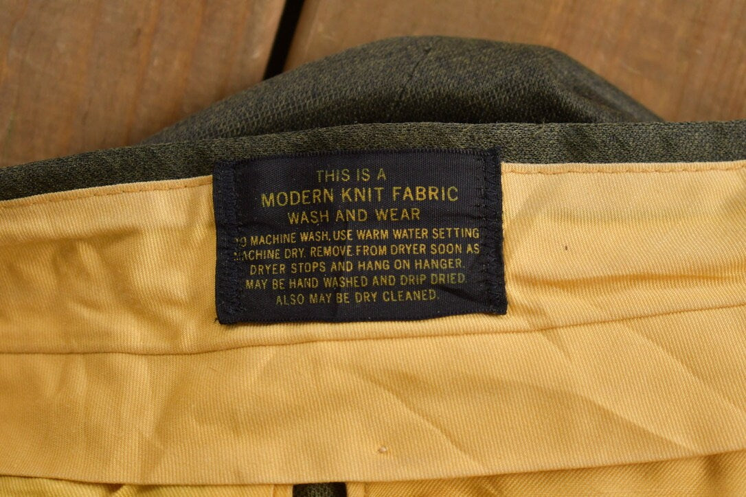 Vintage 1970s Higgins Slacks Green Pleated Trousers Size 34 x 30