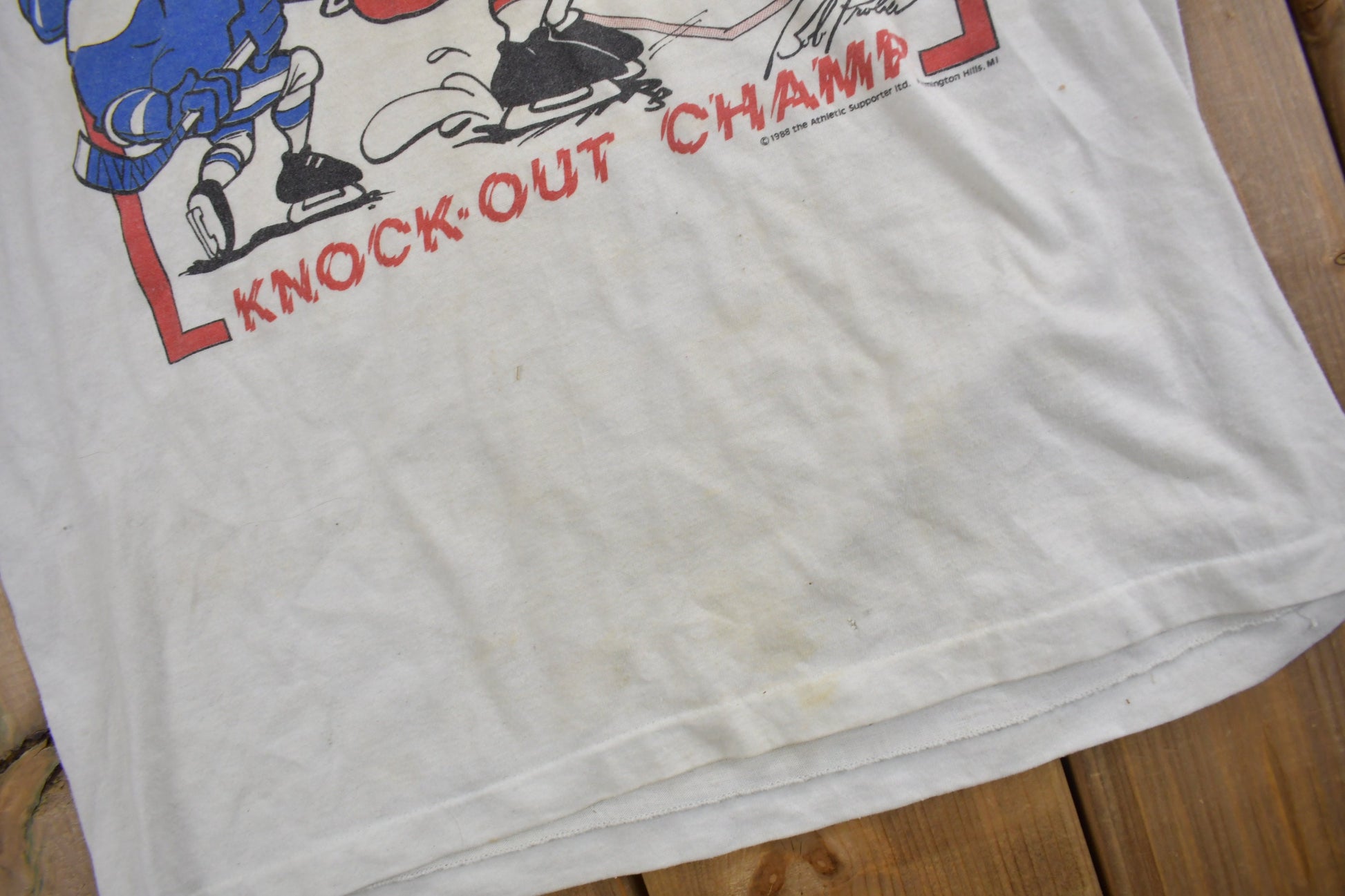 Vintage 1988 Detroit Red Wings Bob Probert Knock Out Champ T-Shirt