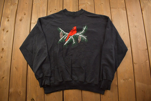 Vintage 1990s Winter Cardinal Crewneck Sweatshirt / 90s Crewneck / Christmas Sweater / Nature Sweater /