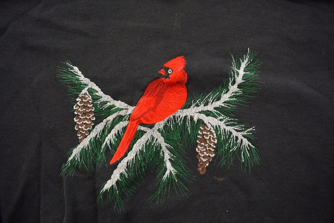 Vintage 1990s Winter Cardinal Crewneck Sweatshirt / 90s Crewneck / Christmas Sweater / Nature Sweater /