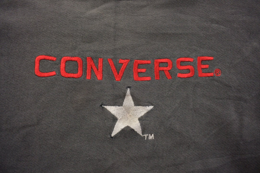 Vintage 1990s Thrashed Converse One Star Crewneck Sweatshirt / 90s Crewneck / Made In USA / Streetwear / Embroidered