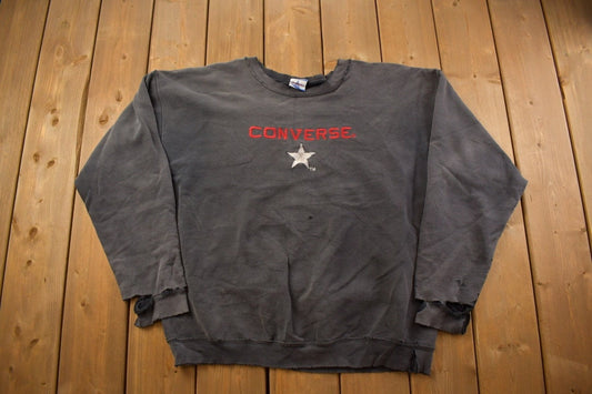 Vintage 1990s Thrashed Converse One Star Crewneck Sweatshirt / 90s Crewneck / Made In USA / Streetwear / Embroidered