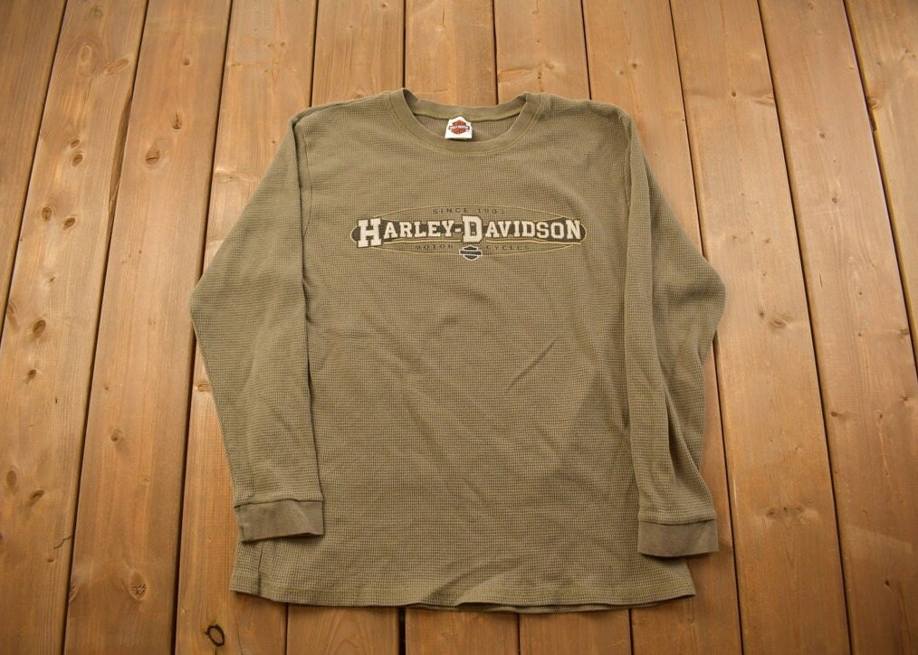 Vintage 1990s Ocean State Harley Davidson Waffle Long Sleeve Sweatshirt