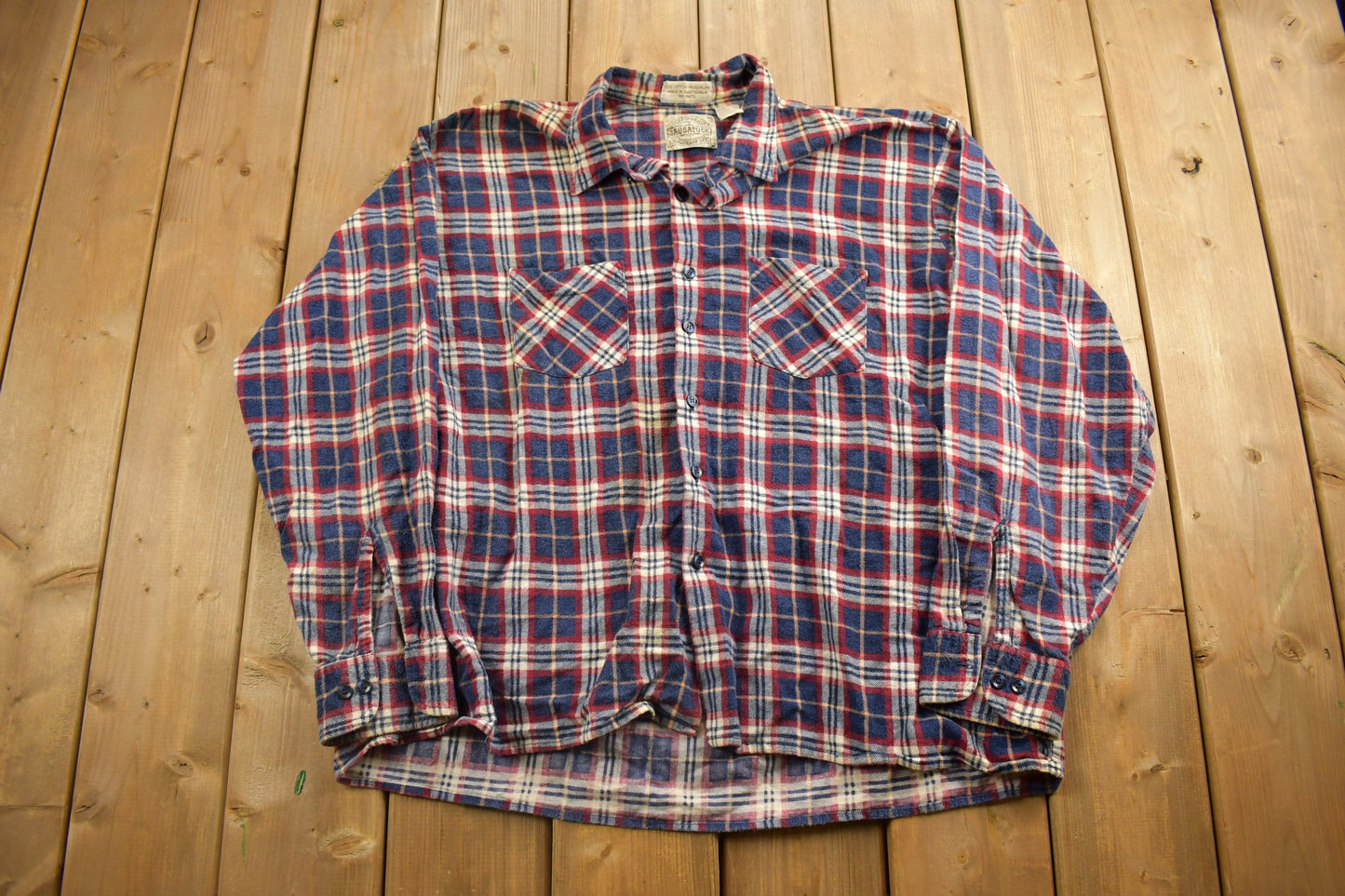 Vintage 1990s Saugatuck Plaid Flannel Button Up Shirt / 1990s Button Up / Vintage Flannel / Plaid Shirt / Button Down