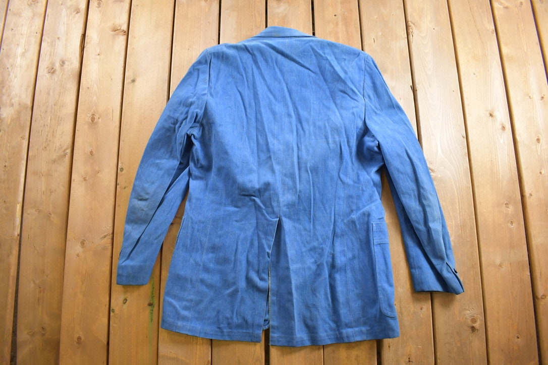 Vintage 1990s Light Weight Denim Button Up Blazer Jacket / Abstract Pattern / 90s