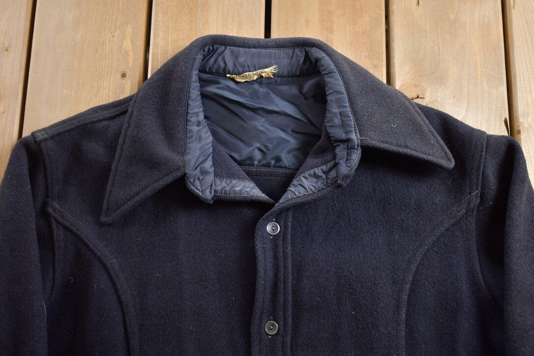 Vintage 1950s Navy Blue Wool Button Up Shirt