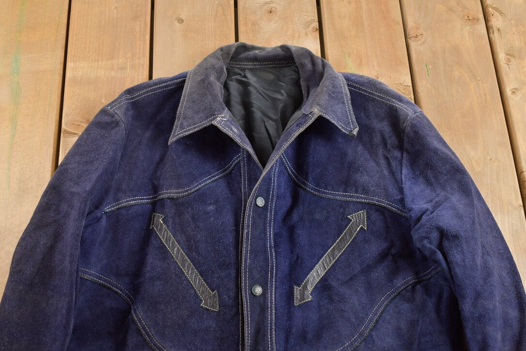 Vintage 1980s Genuine Leather Suede Jacket / Western Jacket / South Western Style / Made In USA / Cowboy Jacket / Button Up