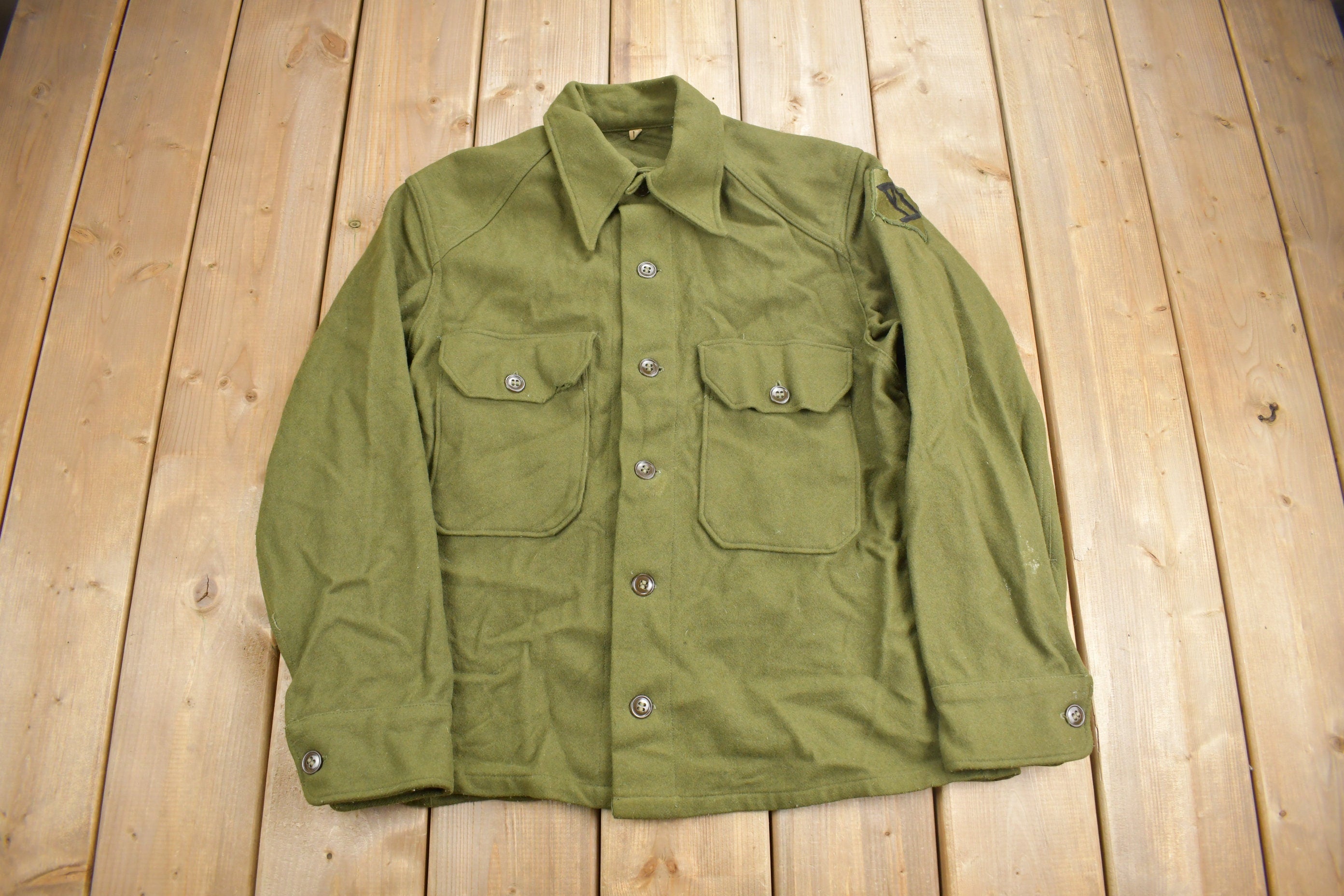 Vintage 1940s WW2 American Wool Button Up Infantry Shirt