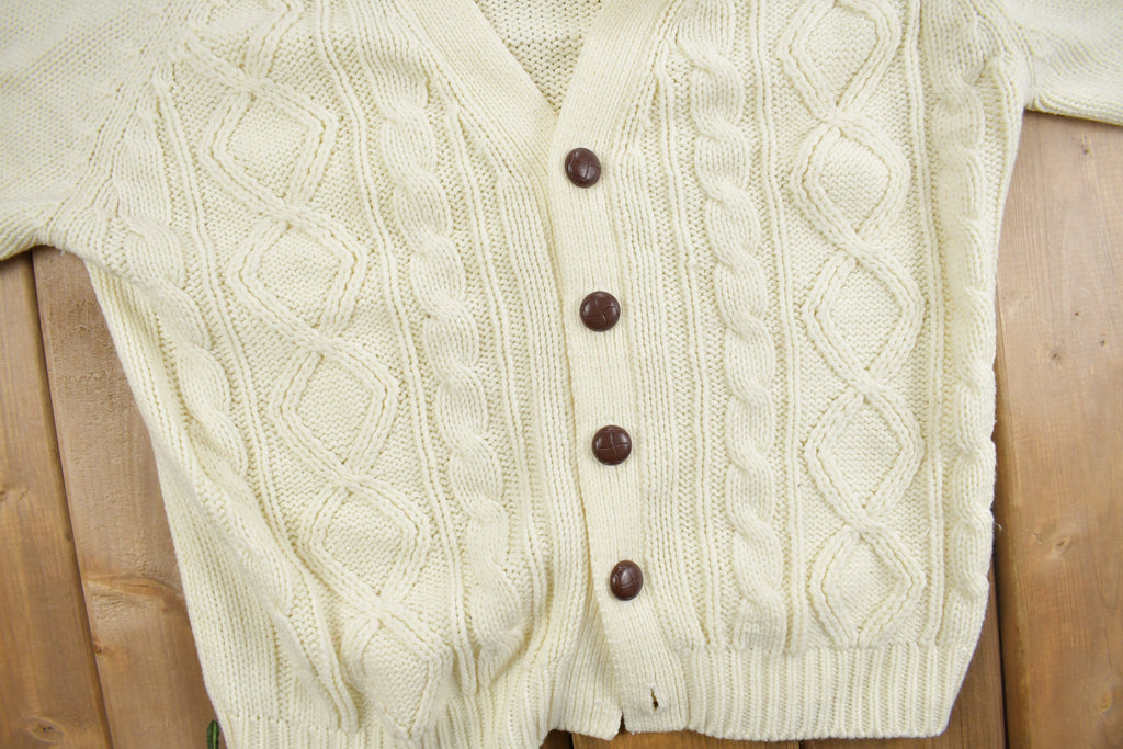 Vintage 1970s 3D Cable Knit Cardigan Sweater