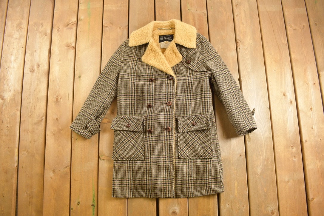Vintage 1970s Duntex Zoeppritz Fur Lined Plaid Wool Long Coat
