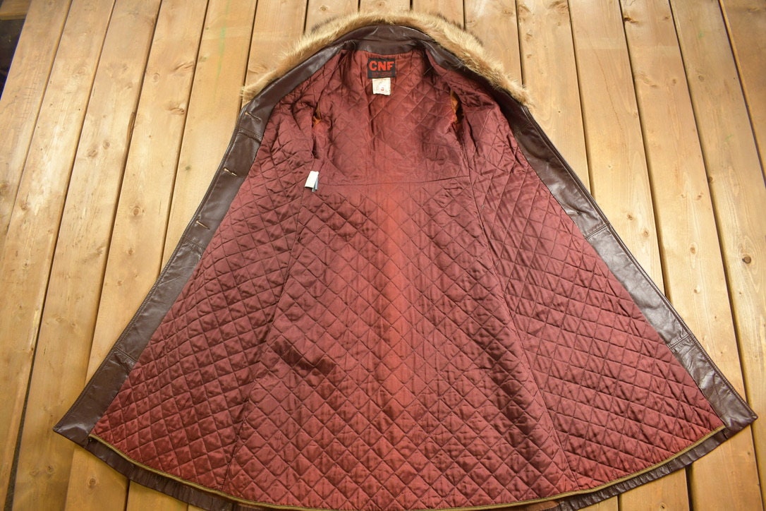 Vintage 1970s Cosa Nova Pennylane Fashions Fur Collar Leather Full Length Coat