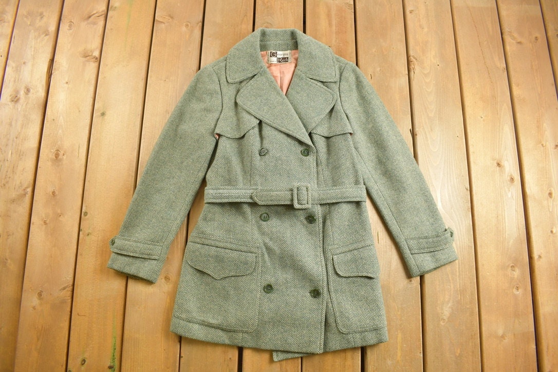Vintage 1960s Georges Rech Herringbone Wool Over Coat