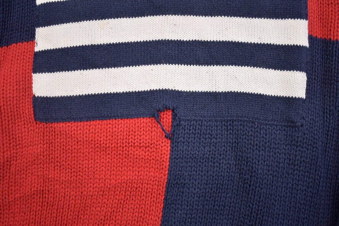 Vintage 1990s Tommy Hilfiger Embroidered Knitted Sweater / Vintage 90s Crewneck / Vintage Tommy / Navy Blue Knit / Flag