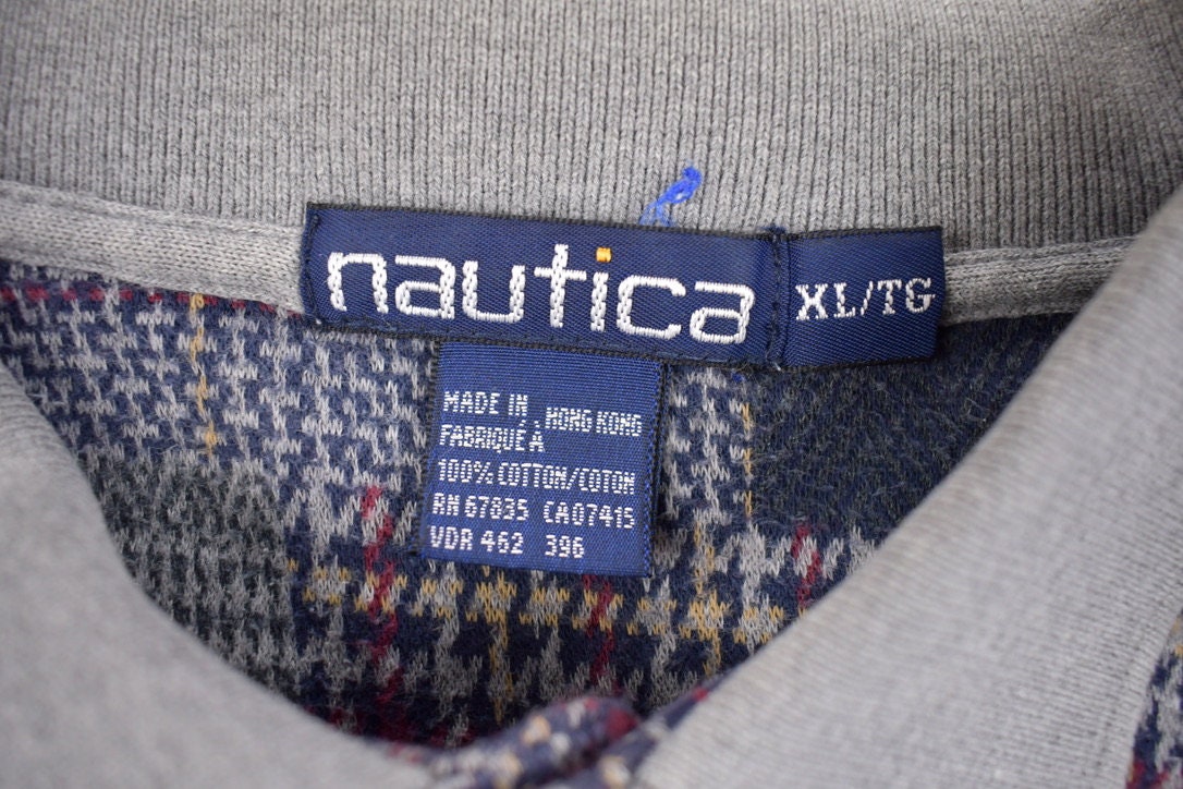 Vintage 1990's Nautica Plaid Rugby Sweatshirt / 90s Nautica / Souvenir / Athleisure / Streetwear / Abstract