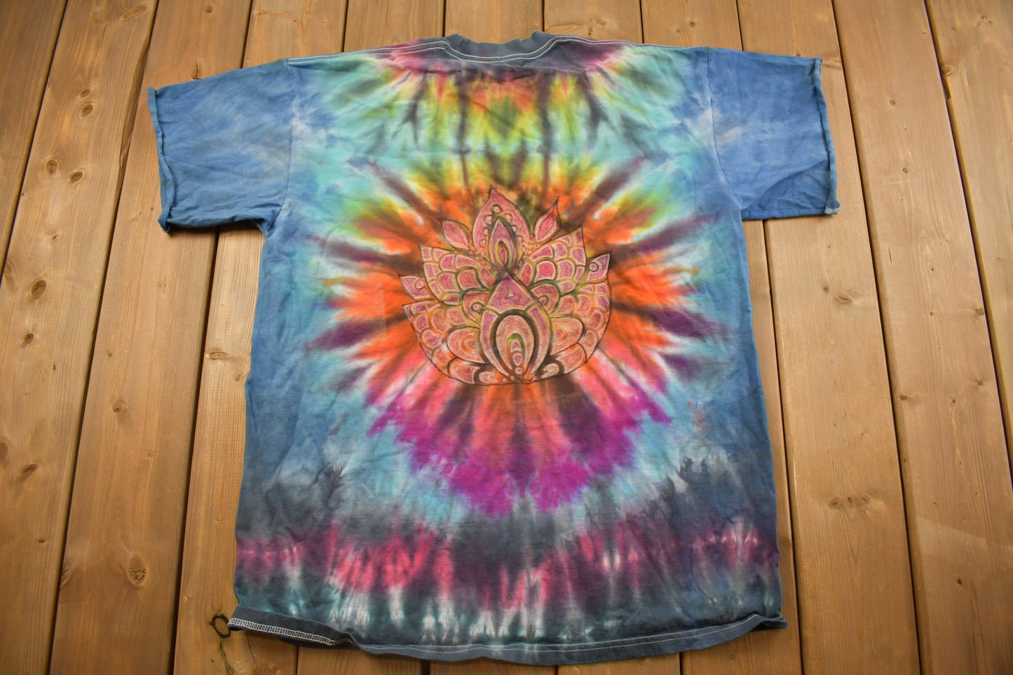 Vintage 1990s Abstract Flower Tie Dye Graphic T Shirt / Vintage T Shirt / Streetwear / Graphic Tee / All Over Print / Tie Dye Tee