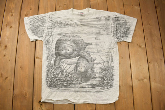 Vintage 1990s Swimming Manatees Graphic T Shirt / Vintage T Shirt / Streetwear / Graphic Tee / Single Stitch / Made In USA / Animal Tee