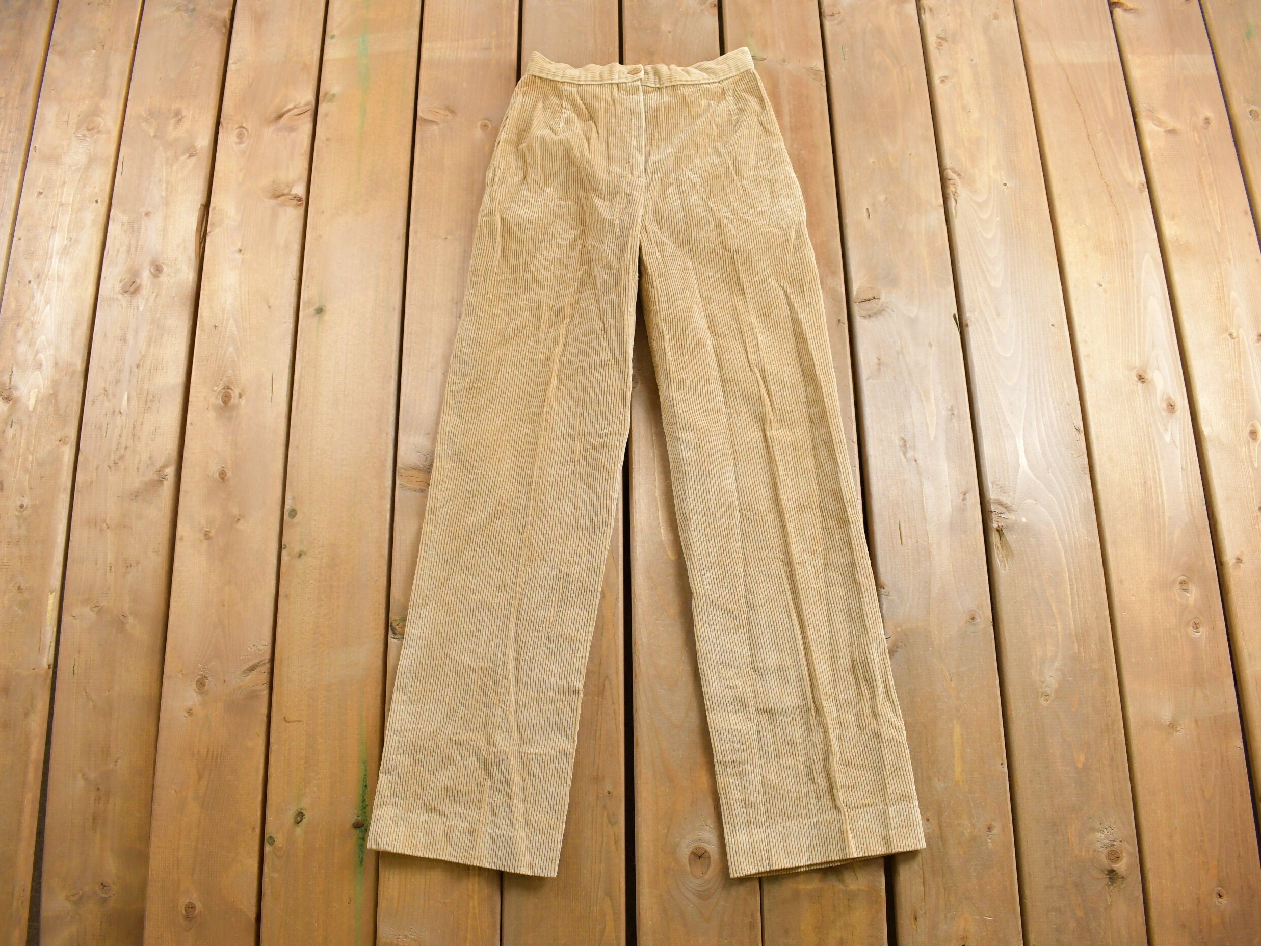 Vintage 1970s Beige Corduroy Trousers Size 25 x 29.5