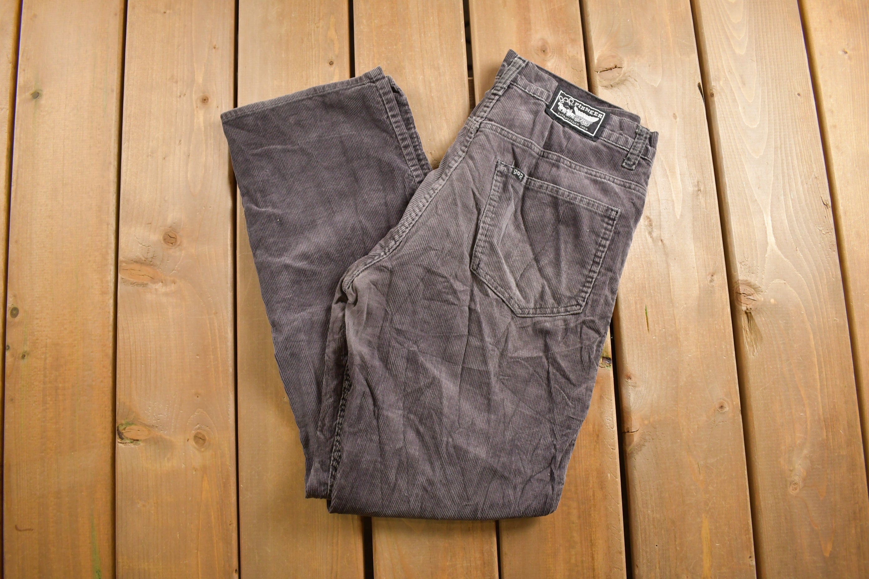 Vintage 1970s Gap Pioneer Grey Corduroy Trousers Size 31 x 28.5