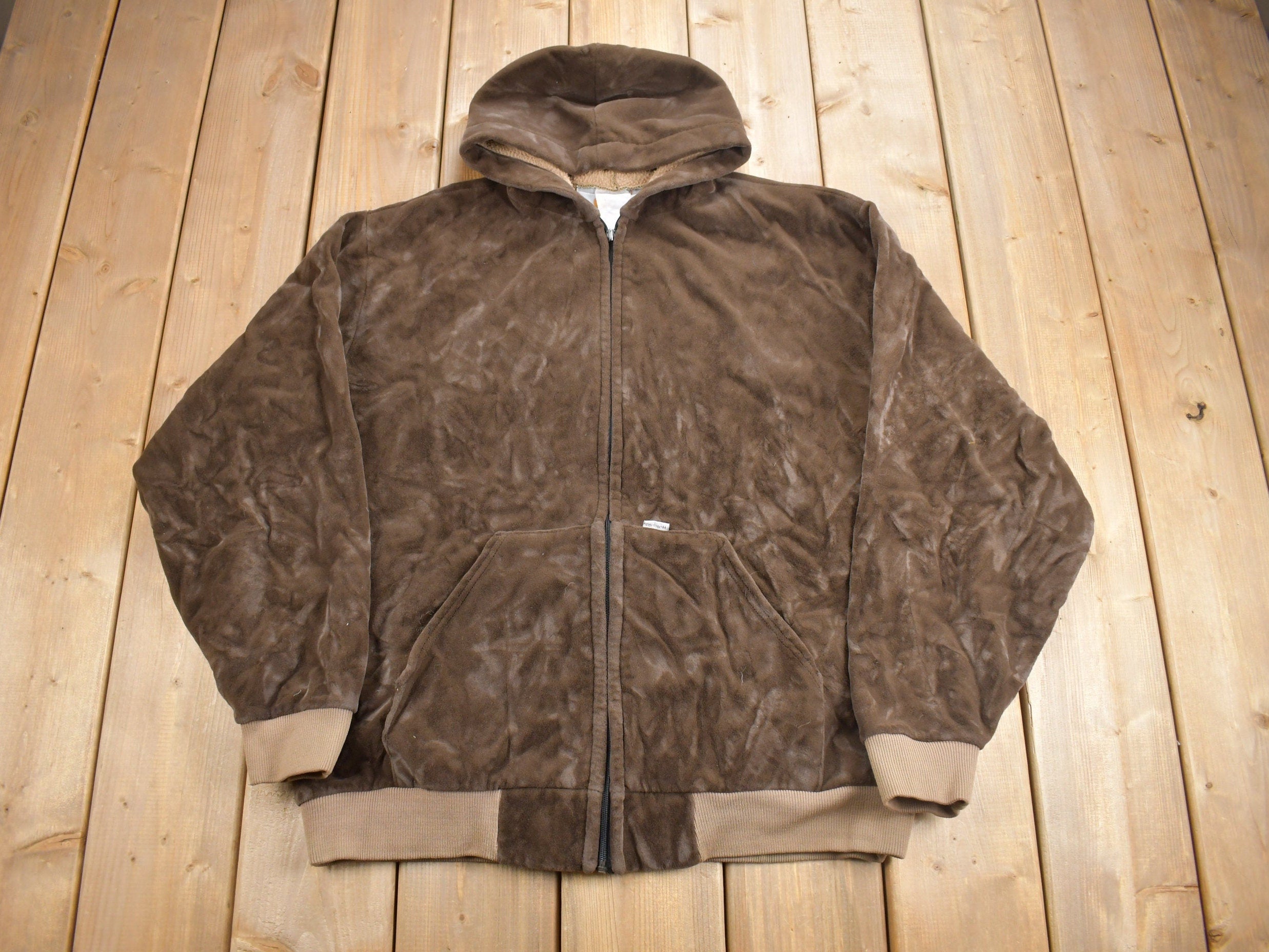 Vintage 1980s Carhartt Rugged Outdoor Wear Fleece Lined Velvet Hoodie