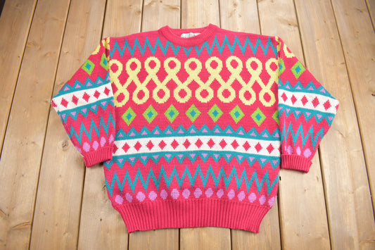 Vintage 1990s Chateau Knit Crewneck Sweater / Vintage 90s Crewneck / All Over Pattern / Colourful Sweatshirt / Abstract Pattern