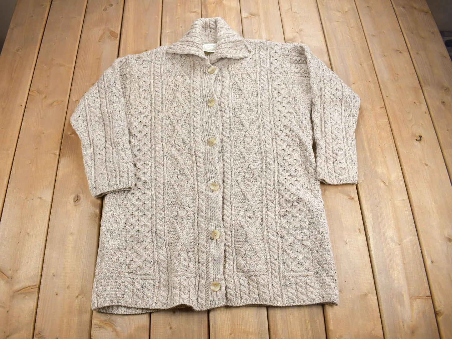 Vintage 1990s Kilronan 100% Wool Cable Knit Sweater / Vintage Cardigan / Outdoorsman / Vintage Knit / Winter Sweatshirt / Made In Ireland