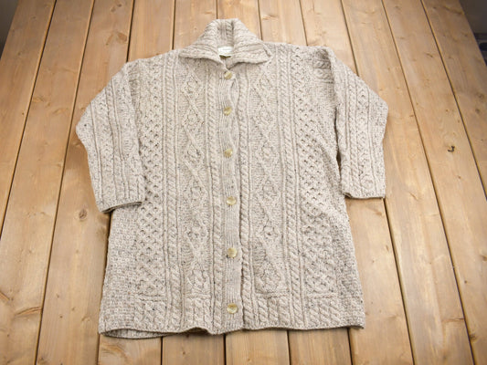 Vintage 1990s Kilronan 100% Wool Cable Knit Sweater / Vintage Cardigan / Outdoorsman / Vintage Knit / Winter Sweatshirt / Made In Ireland