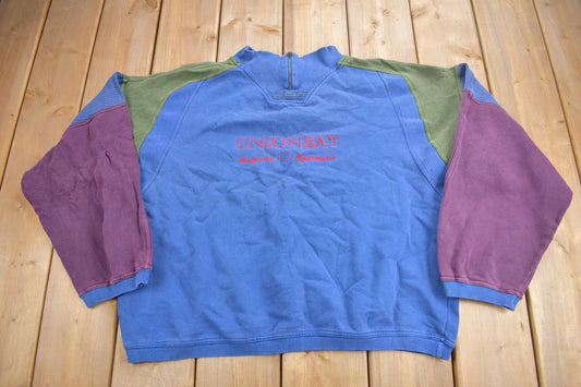 Vintage 1990s Union Bay Color Block Sweatshirt / 90s Sweater / Embroidered / Quarter Zip