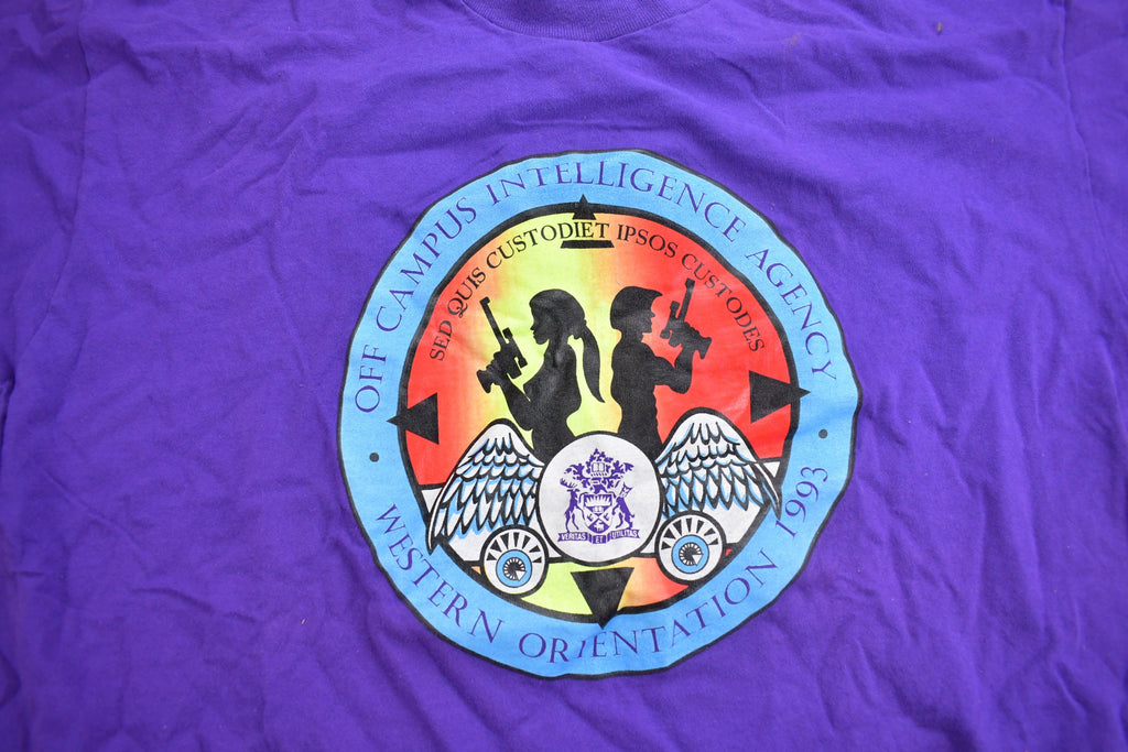 Vintage 1990s Off Campus International Agency Western Orientation Graphic T Shirt