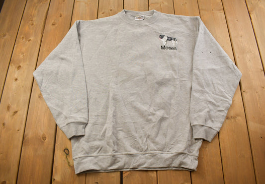 Vintage 1990s Embroidered Dog Crewneck Sweatshirt / 90s Crewneck / Streetwear / Embroidered