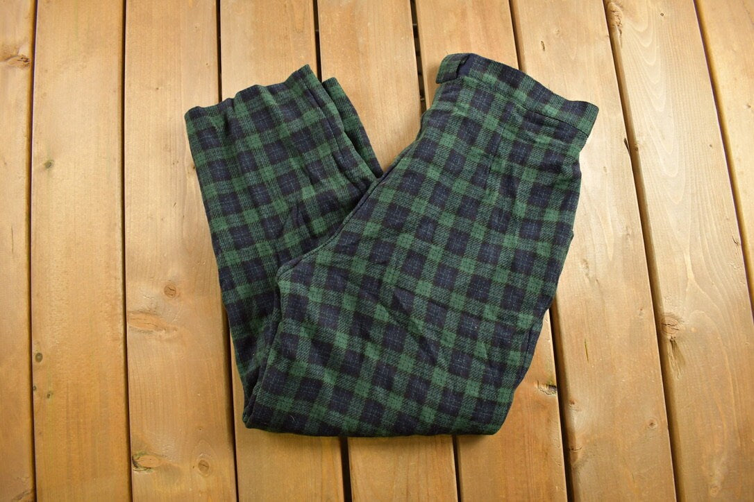Vintage 1960s Wool Plaid Pants Size 33 x 26