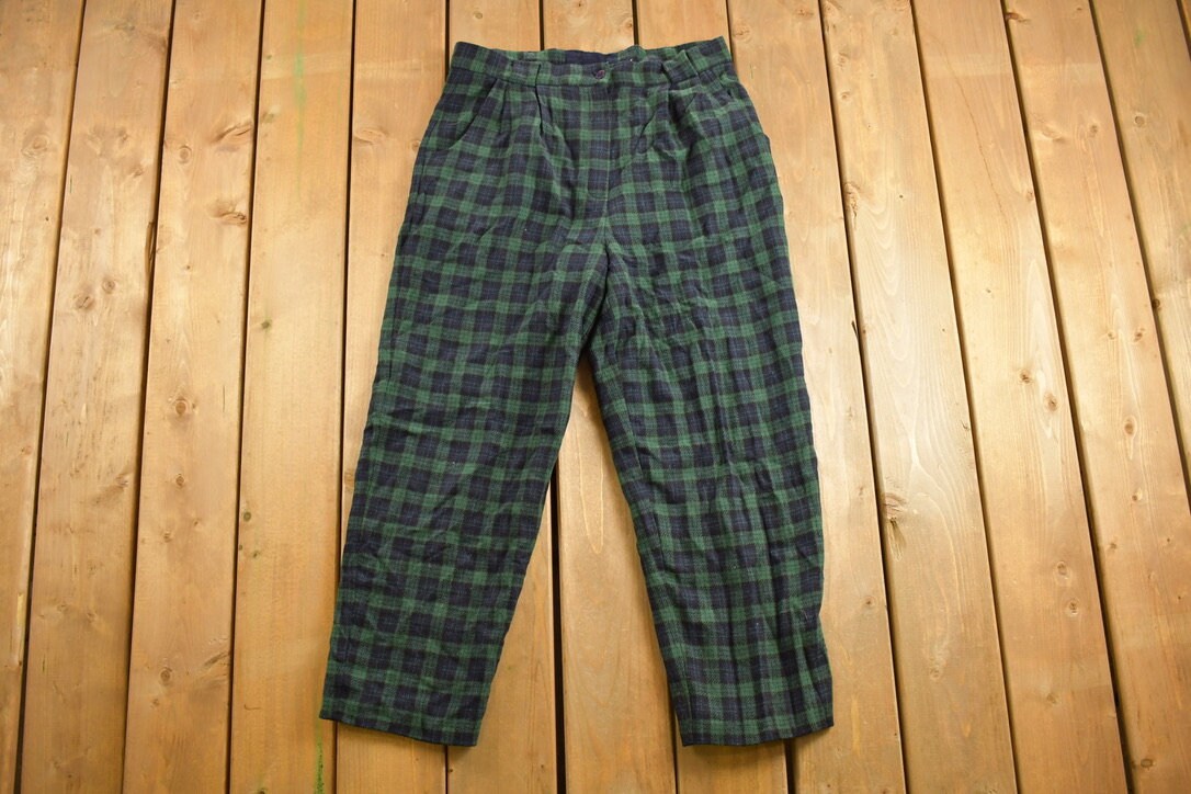 Vintage 1960s Wool Plaid Pants Size 33 x 26