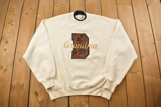 Vintage 1990s Grandma Crewneck Sweatshirt / 90s Crewneck / Made In USA / Streetwear / Embroidered